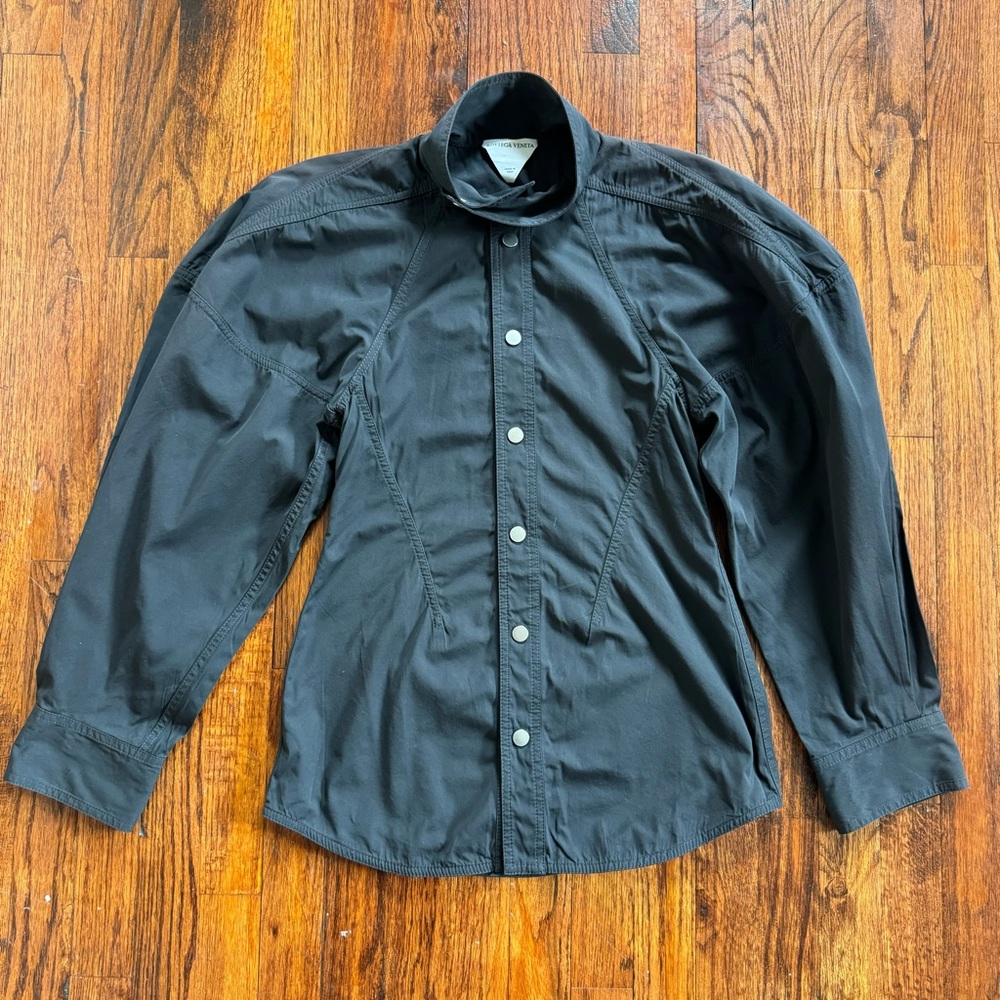 BOTTEGA VENETA 2010'S BLACK PUFF SLEEVE BUTTON UP SHIRT SIZE IT 36
